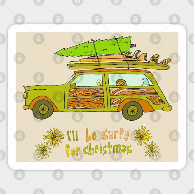 ill be surfy for christmas // retro surf art for surfy birdy Magnet by surfybirdy